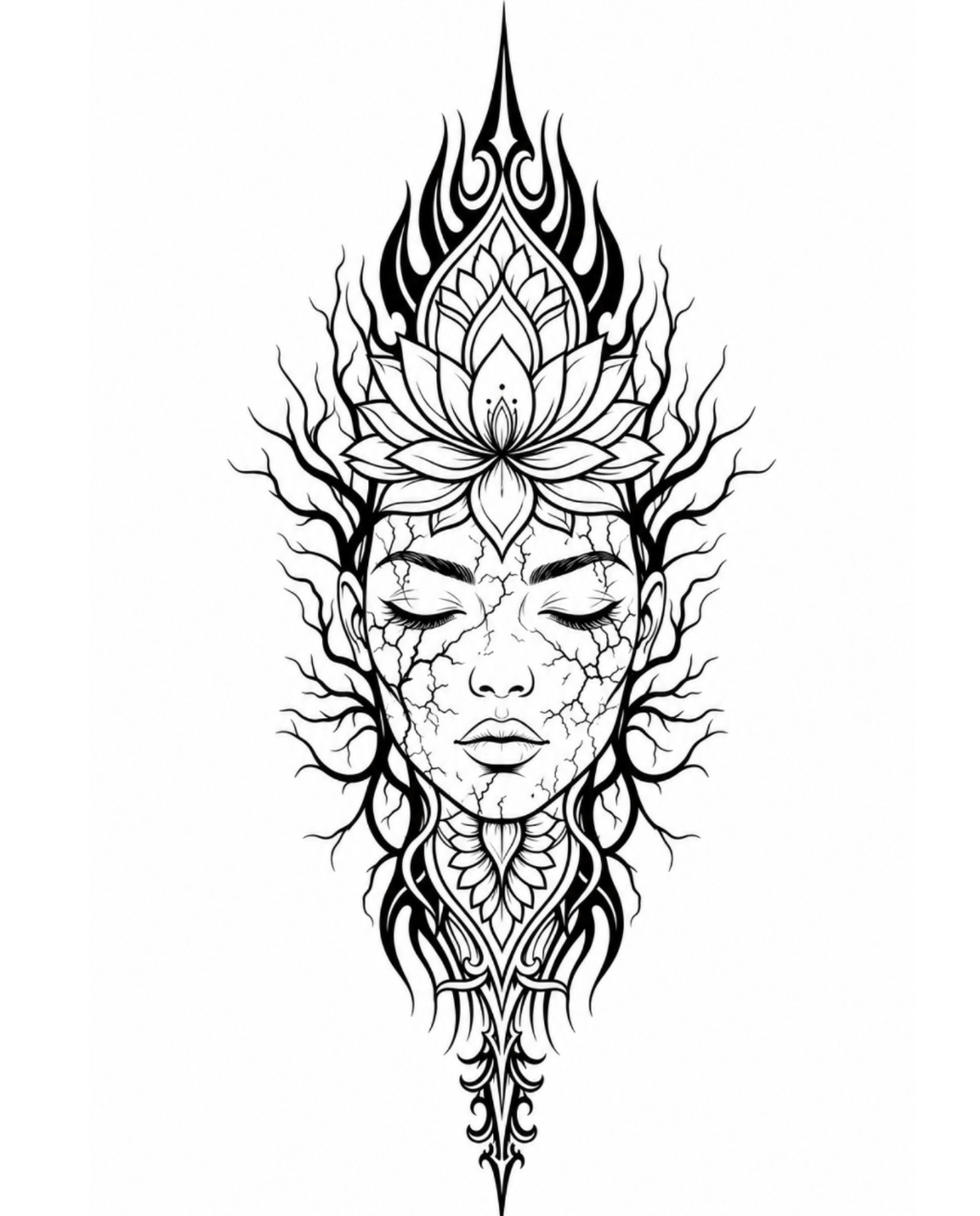 Gesicht mit Lotus und Wurzeln
